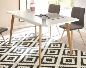 Esstisch Isgard in weiß matt und Scandi Eiche Küchentisch skandinavisch ausziehbar mit Einlegeplatte 140 - 180 x 75 cm Esstisch Isgard in weiß matt und Scandi Eiche Küchentisch skandinavisch ausziehbar mit Einlegeplatte 140 - 180 x 75 cm