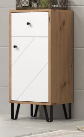 Badezimmer Kommode Touch in weiß matt Lack und Artisan Eiche Badschrank 36 x 79 cm Badezimmer Kommode Touch in weiß matt Lack und Artisan Eiche Badschrank 36 x 79 cm
