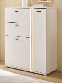 Highboard Bellport in weiß matt und Wotan Eiche Kommode inklusive Frontbeleuchtung 100 x 125 cm Highboard Bellport in weiß matt und Wotan Eiche Kommode inklusive Frontbeleuchtung 100 x 125 cm