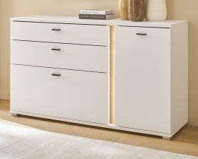 Sideboard Bellport in weiß matt und Wotan Eiche Kommode inklusive Frontbeleuchtung 150 cm Sideboard Bellport in weiß matt und Wotan Eiche Kommode inklusive Frontbeleuchtung 150 cm