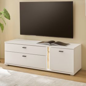 TV-Lowboard Bellport in weiß matt und Wotan Eiche TV Unterteil inklusive Frontbeleuchtung 150 cm TV-Lowboard Bellport in weiß matt und Wotan Eiche TV Unterteil inklusive Frontbeleuchtung 150 cm