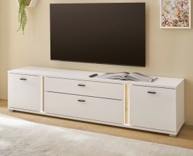 TV-Lowboard Bellport in weiß matt und Wotan Eiche TV Unterteil inklusive Frontbeleuchtung 201 cm TV-Lowboard Bellport in weiß matt und Wotan Eiche TV Unterteil inklusive Frontbeleuchtung 201 cm