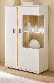 Vitrine Bellport in weiß matt und Wotan Eiche Highboard inklusive Frontbeleuchtung 80 x 125 cm Vitrine Bellport in weiß matt und Wotan Eiche Highboard inklusive Frontbeleuchtung 80 x 125 cm