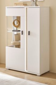 Vitrine Bellport in weiß matt und Wotan Eiche Highboard inklusive Frontbeleuchtung 80 x 125 cm Vitrine Bellport in weiß matt und Wotan Eiche Highboard inklusive Frontbeleuchtung 80 x 125 cm