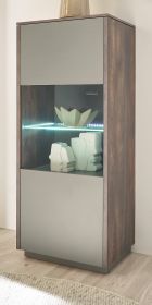 Vitrine Piano in Thermo Eiche und grau Vitrinenschrank mit Soft-Close 55 x 130 cm Vitrine Piano in Thermo Eiche und grau Vitrinenschrank mit Soft-Close 55 x 130 cm