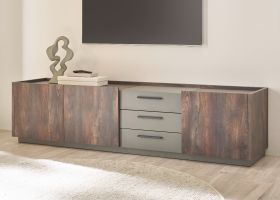 TV-Lowboard Piano in Thermo Eiche und grau XL TV Unterteil mit Soft-Close 200 x 50 cm TV-Lowboard Piano in Thermo Eiche und grau XL TV Unterteil mit Soft-Close 200 x 50 cm
