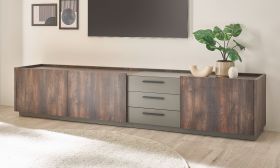 TV-Lowboard Piano in Thermo Eiche und grau XXL TV Unterteil mit Soft-Close 240 x 50 cm TV-Lowboard Piano in Thermo Eiche und grau XXL TV Unterteil mit Soft-Close 240 x 50 cm