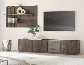 Wohnwand Piano in Thermo Eiche und grau Set 2-teilig mit XXL TV-Lowboard und Soft-Close Wohnwand Piano in Thermo Eiche und grau Set 2-teilig mit XXL TV-Lowboard und Soft-Close