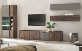 Wohnwand Piano in Thermo Eiche und grau Set 4-teilig mit XXL TV-Lowboard und Soft-Close Wohnwand Piano in Thermo Eiche und grau Set 4-teilig mit XXL TV-Lowboard und Soft-Close