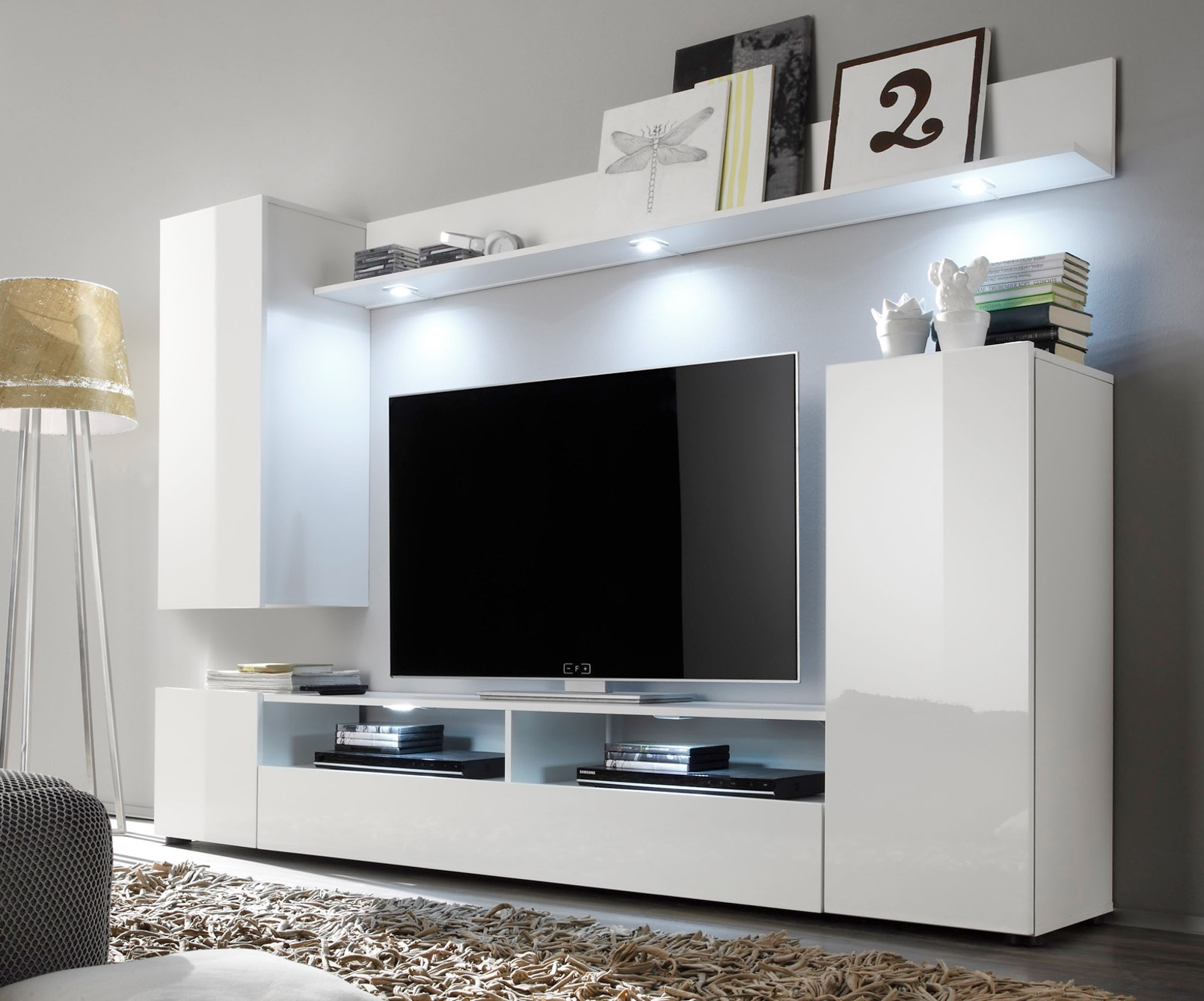 Wohnwand weiß Hochglanz - Kostenlos geliefert